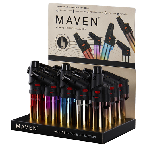 [MAVEN ALPHA CHROME 15] Maven Alpha+ Chrome Torch Lighters - 15ct