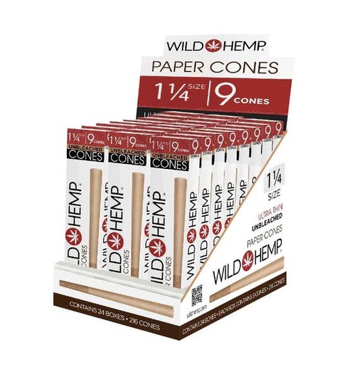 [WH 11/4 UB CONES 24] Wild Hemp 11/4 Unbleached Pre Rolled Cones - 24ct