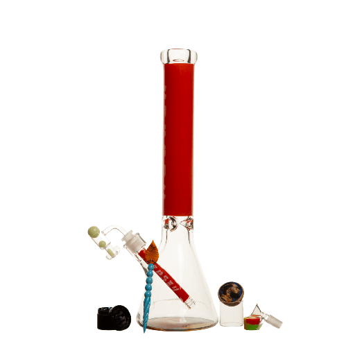 [NB-1809-BBRD-D3] 18" 9mm NH Font Beaker Bong w/ Base Art 3 - Red