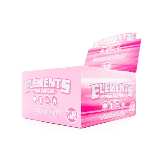 [ELEMENTS PINK CONN P&T 24] Elements Pink Connoisseur King Slim Rolling Paper + Tips - 24ct