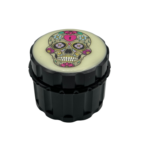 [HX117YP-2GT] Arsenal Sugar Skull Glow In The Dark 55mm 4-Pc Grinder - 3ct