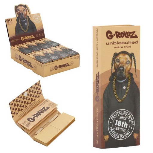 [PR350G] G-Rollz Pets Rock 'Rap' Unbleached 11/4 Rolling Paper + Tips - 24ct