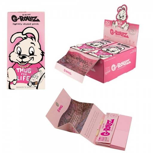 [BG75G] G-Rollz Banksy's Graffiti "Thug for Life" Pink KS Slim Rolling Paper + Tips+Tray - 16ct