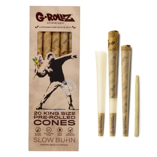 [BG1431K] G-Rollz Banksy's Graffiti "Flower Thrower" Unbleached  King Size Cones - 20ct