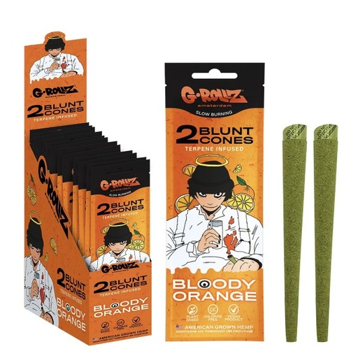 [GR1545A] G-Rollz 'Bloody Orange' 2x Terpene-infused Pre-rolled Hemp Cones - 12ct