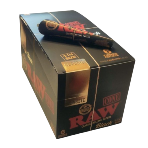 [RAW BLACK 114 CLASSIC CONES 32] RAW Black 1 1/4 Classic Cones 6packs- 32ct