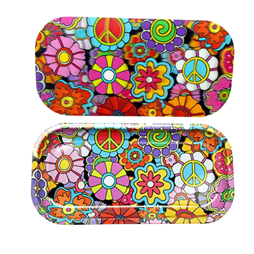 [SA4252] Pulsar Groovy Flowers Metal Rolling Tray w/ Lid