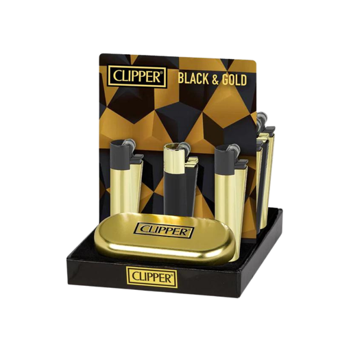 [CLIPPER CLASSIC BLACK & GOLD] Clipper Classic Large Black GW/Gold BW Lighters - 12ct