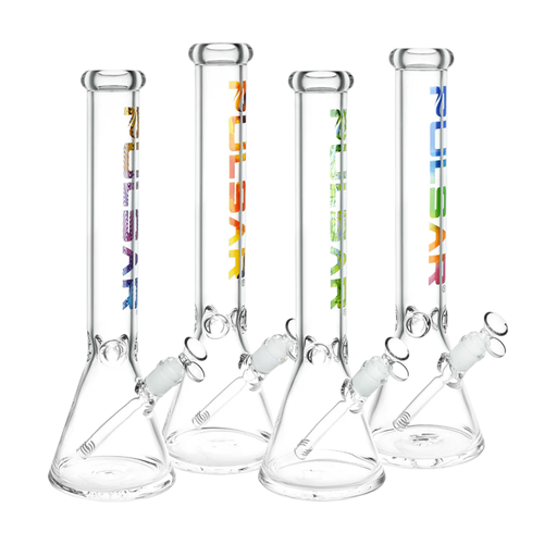 [WP731LG] 16.25" Pulsar Illustrated Logo Beaker Bong - Assorted Colours