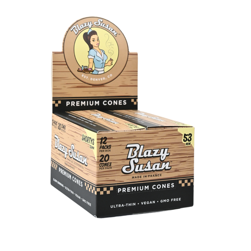 [PC-2053-UNBL] Blazy Susan Unbleached Shortys 53mm Pre-Rolled Cones - 12ct