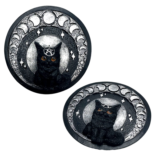 [15-4236] INCENSE BURNER - BLACK CAT WITH MOONS (3325)