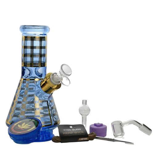 8" Checkered Pattern Glass Bong 9-in-1 Dab Kit