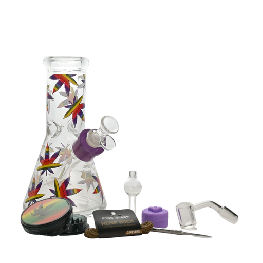 [SA-NM08407C] 8" Rainbow Leaf Glass Bong 9-in-1 Dab Kit